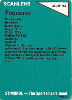 1988 Scanlens VFL #66 Rick Kennedy Back